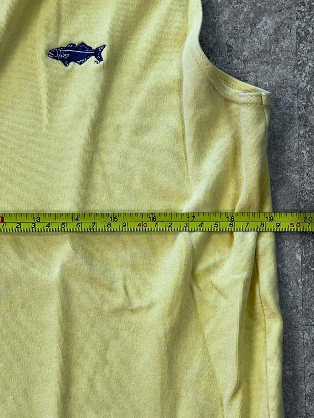 Menemsha Blues Yellow Sleeveless Women’s Polo with Navy Fish Logo - Picture 4 of 5